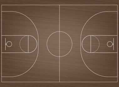 Çizgili basketbol sahası zemininde. Üst görünüm çizgisi. Vektör illüstrasyonu
