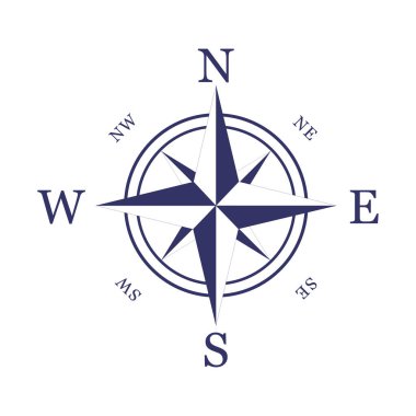 Rüzgar yükseldi. Dünya yön ikonu. Pusula sembolü. Vektör illüstrasyonu