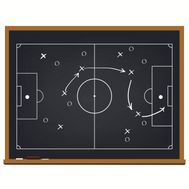 Futbol taktiğiyle tebeşir tahtası. Vektör illüstrasyonu