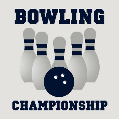 Vektör stili bowling logosu, ikon, sembol. Bowling topu ve bowling lobutları çizimi. Gri arkaplanda izole edilmiş moda tasarım ögeleri.