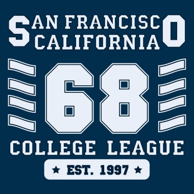 San Francisco 68 tasarım tipografi vektörü t-shirt grafikleri. Vektör
