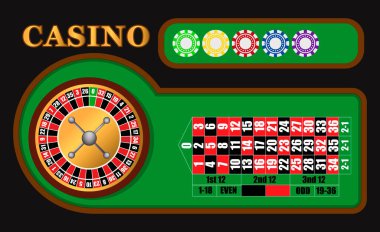 Rulet ve Kumar Fişleriyle Casino Illustration. Vektör illüstrasyonu
