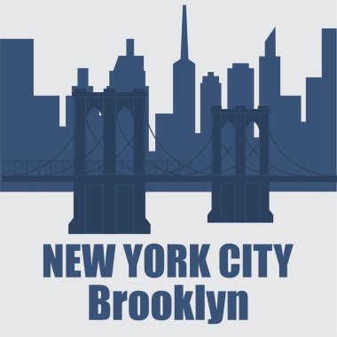 New York, Brooklyn Köprüsü 'nde tişört baskısı. Stilize Brooklyn Köprüsü silueti. Tişört grafikleri. Vektör illüstrasyonu