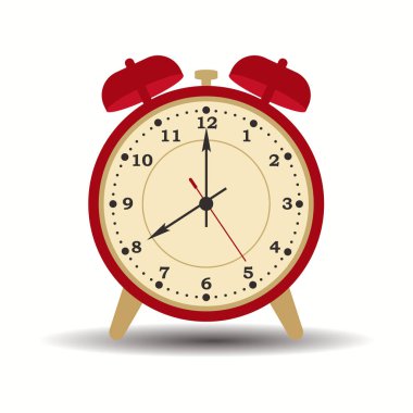 Beyaz arka planda kırmızı alarm saati. vektör illüstrasyonu