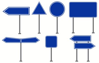Yol levhası vektörü izole edildi. Otoyol trafik levhası mavi sembol illüstrasyonu