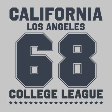 Atletizm tipografisi, tişört grafikleri. California, Los Angeles tişörtü. Vektör illüstrasyonu