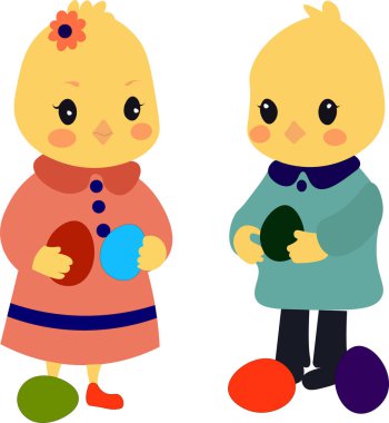 Paskalya yumurtaları iki Paskalya kızlarla