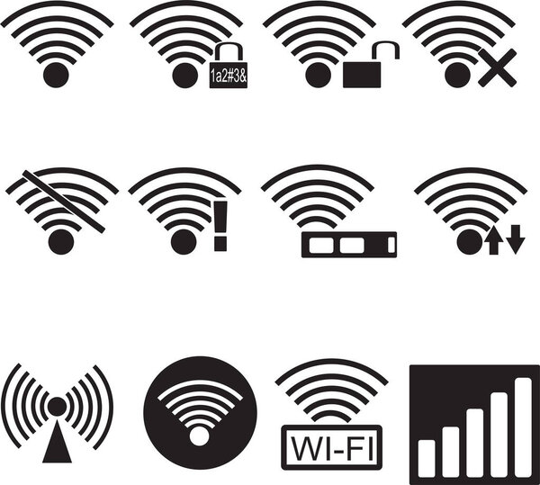 icon set pack vector hd 2d Wireless Fidelity wifi black and white signal with various network conditions wallpaper background illustration