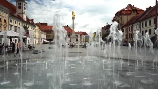 Maribors Största Torg Rådhuset Och Pestmonumentet Maribor Sloveniens Stora Torg — Stockvideo