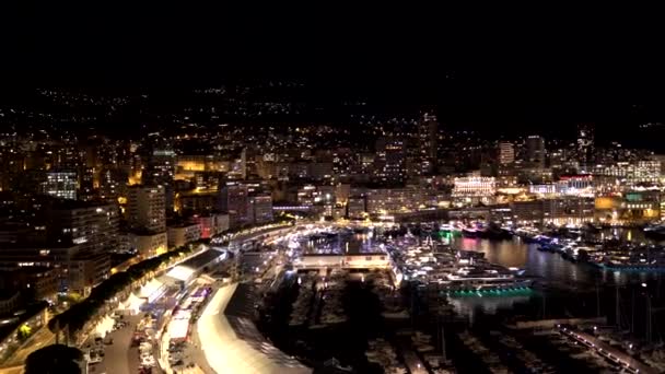 Monte Carlo Utsikt Nattutsikt Över Monaco Monaco Stad Och Liten — Stockvideo