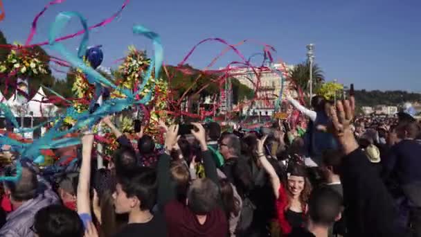 Carnival Flower Parade Nice Beautiful Noisy Holiday Azure Coast Giant — Stockvideo