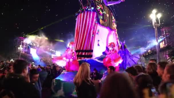 Carnival Nice Parade Light Colorful Images Masks Tourists All World — Stok Video