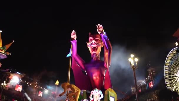 Carnival Nice Parade Light Colorful Images Masks Tourists All World — Video