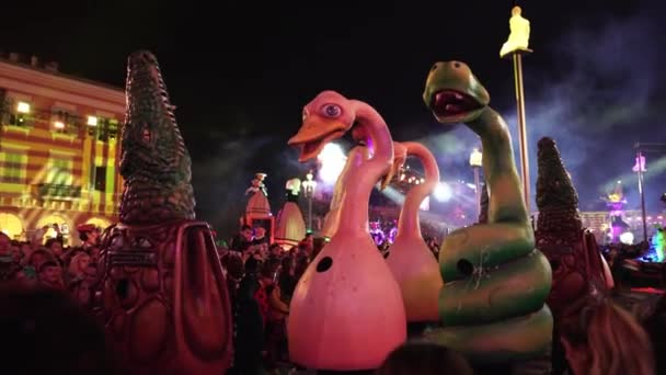 Karneval Nice Parade Lys Farverige Billeder Masker Turister Fra Hele – Stock-video