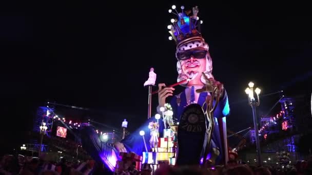 Carnival Nice Parade Light Colorful Images Masks Tourists All World — Video