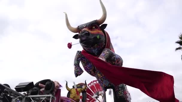 Karnaval Kota Viareggio Sebuah Parade Besar Kartun Papier Mch Instalasi — Stok Video