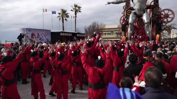 Carnival City Viareggio Parade Giant Cartoon Papier Mch Installations Millions — Vídeos de Stock