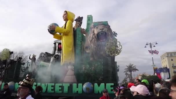Carnival City Viareggio Parade Giant Cartoon Papier Mch Installations Millions — Stockvideo