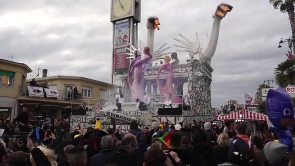 Carnival City Viareggio Parade Giant Cartoon Papier Mch Installations Millions — Video Stock