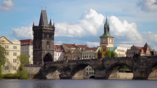 Charles Bridge Prague Vltava River Connecting Historical Districts Mala Strana — 비디오