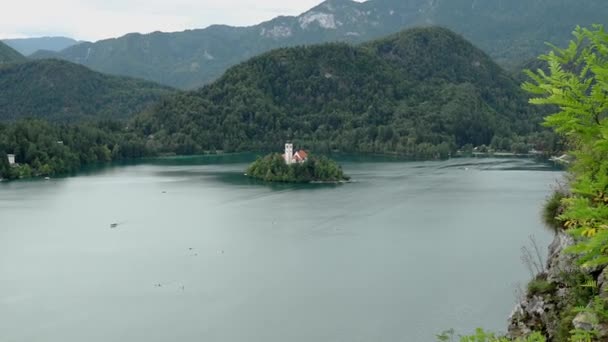 Bled Castle Slovenia Замок Вершині 130 Метрової Скелі Біля Озера — стокове відео