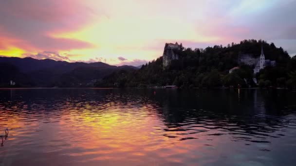 Slovenya Gölü Nde Gün Batımı Kanlı Kale Çevresi Slovenya Kalesi — Stok video