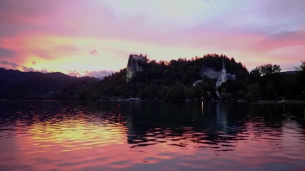 Захід Сонця Озері Блед Словенія Замок Бед Його Околиці Bled — стокове відео