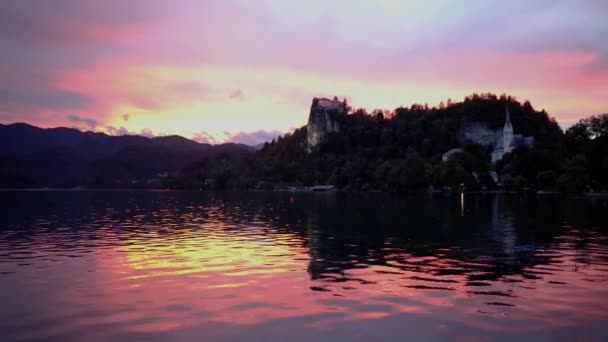 Slovenya Gölü Nde Gün Batımı Kanlı Kale Çevresi Slovenya Kalesi — Stok video