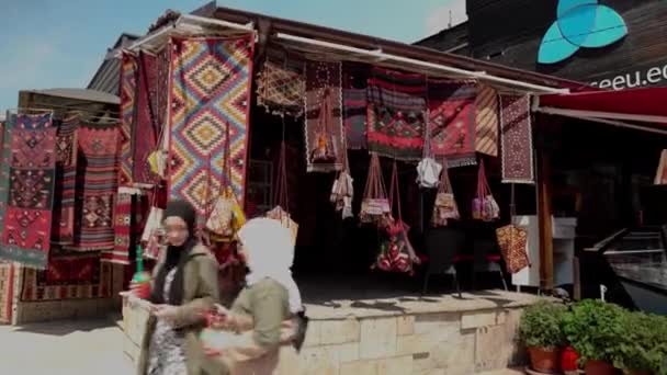 Den Största Basaren Balkan Utanför Istanbul Ligger Skopje Turkiska Mattor — Stockvideo