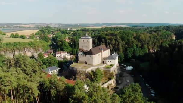 Vista Drone Fortaleza Kost Castelo Medieval República Checa Localizado Reserva — Vídeo de Stock