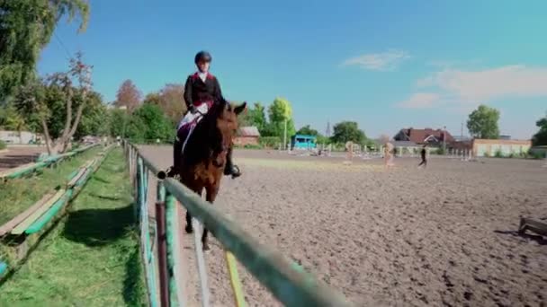 Zawody Jeździeckie Północnej Europie Młode Dziewczyny Rywalizują Sportach Jeździeckich Konkursy — Wideo stockowe