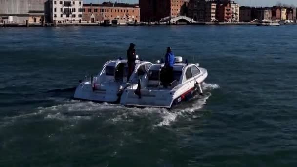Coast Guard Patrols Sea Venice Carabinieri Communicate Each Other Different — Stockvideo