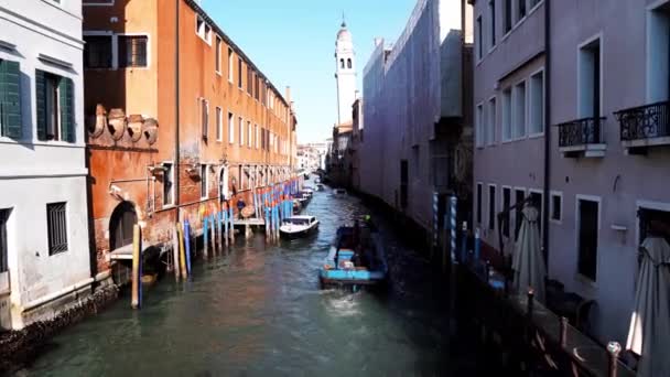 Venedik Düşen Çan Kulesi Venedik Talya Tekneleri Olan Resim Gibi — Stok video