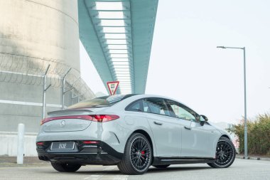 Hong Kong, Çin 15 Ocak 2023 Mercedes-AMG EQE 53 2023 Test Sürüşü Günü 15 Ocak 2023, Hong Kong.