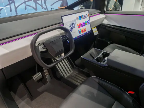 Χονγκ Κονγκ Κίνα Μαρτίου 2024 Tesla Cybertruck Front Seat Στο Εικόνα Αρχείου