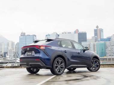 Hong Kong, Çin 23 Ocak 2024: Toyota bZ4X EV Test Sürüşü Günü Hong Kong 23 Ocak 2024 