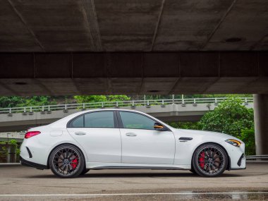 Hong Kong, Çin 22 Nisan 2024: Mercedes-AMG C63 S Test Sürüşü Günü Hong Kong 22 Nisan 2024