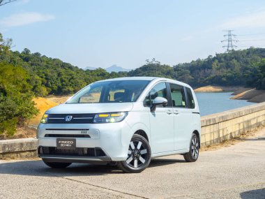 Hong Kong, Çin 12 Şubat 2025: Honda Freed e: HEV MPV Hybrid Test Günü 12 Şubat 2025, Hong Kong.