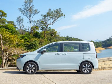Hong Kong, Çin 12 Şubat 2025: Honda Freed e: HEV MPV Hybrid Test Günü 12 Şubat 2025, Hong Kong.
