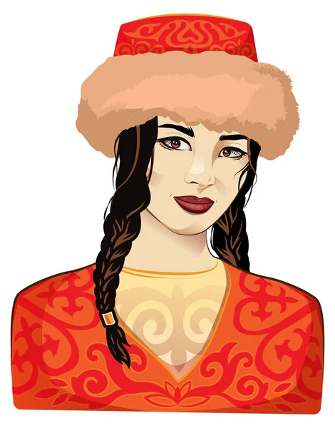 Казахская Азиатка Национальной Одежде — стоковый вектор