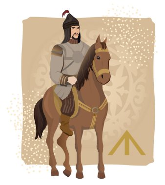 Portrait of an Asian warrior, batyr, in a stylistic image with national ornaments clipart