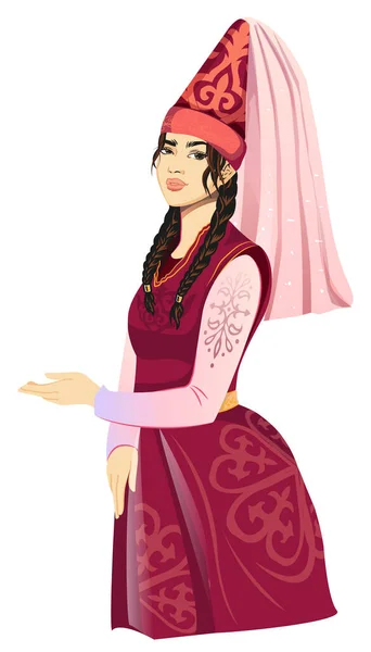 穿着民族服装的亚裔哈萨克女孩 — 图库矢量图片