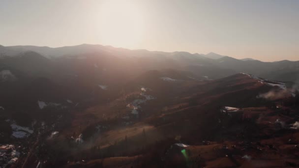 Aerial Drone Panorama Snow Covered Peaks Empty Valleys Thawn Meadows — Stock Video