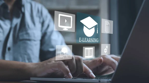 Learning Concept Online Onderwijs Met Webinar Video Tutorial Internetlessen — Stockfoto