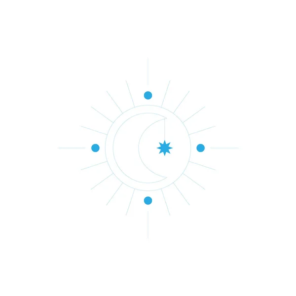 Eps10 Lua Vetor Azul Com Sol Ícone Arte Linha Abstrata — Vetor de Stock
