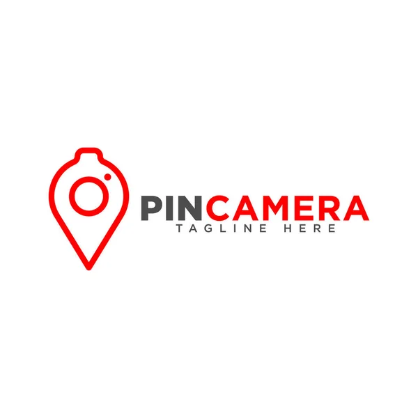 Eps10 Vector Pin Camera Logo Ontwerp Template Geïsoleerd Witte Achtergrond — Stockvector