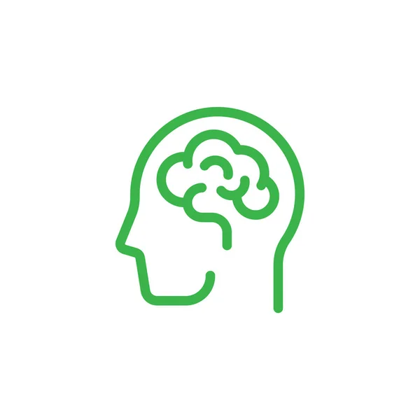 Зелена Піктограма Людського Мозку Стилі Лінійного Мистецтва Ізольована Білому Тлі Стокова Ілюстрація