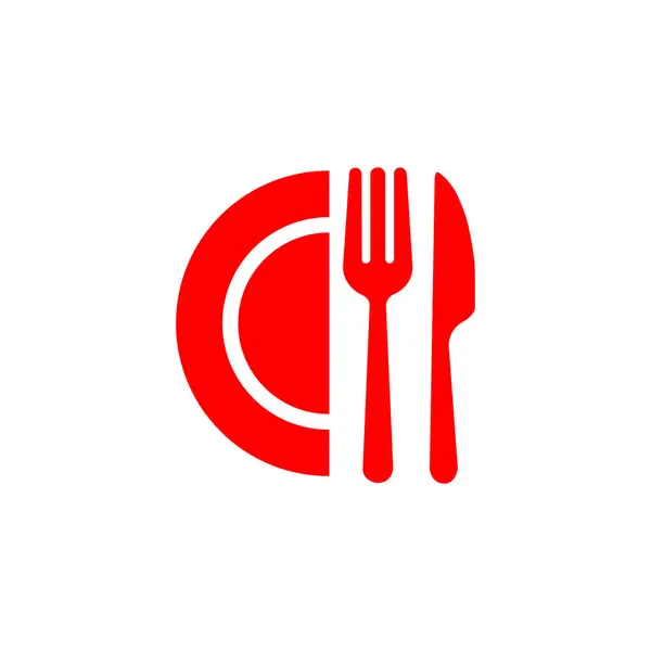 Rotes Besteckset Symbol Auf Weißem Hintergrund Löffel Gabeln Messer Teller Stockillustration