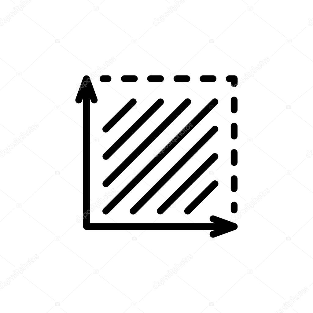 Black Square area line art icon isolated on white background. Coordinate axes sign. Coordinate system Flat math graph icon. Measuring land area. Place dimension pictogram.
