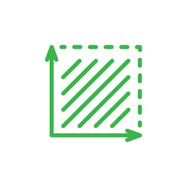 Beyaz arkaplanda yeşil kare çizgi resim simgesi izole edildi. Koordinat eksenleri işareti. Koordinat sistemi düz matematik grafik simgesi. Arazi ölçümü. Boyut resim grafiğini yerleştir.